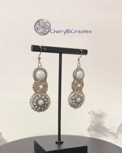 Three Tier White Pearl Earrings