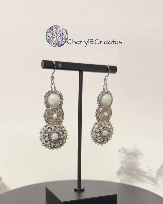 Three Tier White Pearl Earrings