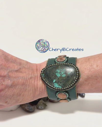 Rustic Turquoise Statement  Beaded Cuff Bracelet