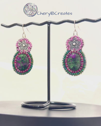 Ruby In Zoisite With Flower Earrings