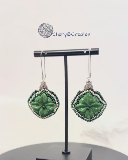 Mountain Jade Carved Flower Earrings