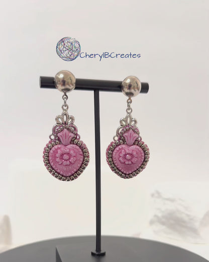Pink Heart And Lily earrings