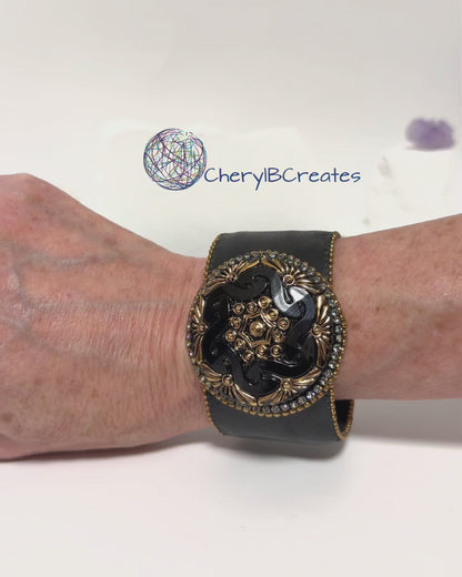 Black Button Cuff Bracelet