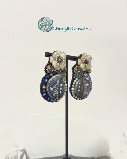 Clay Turtles and Enamel Flower Earrings
