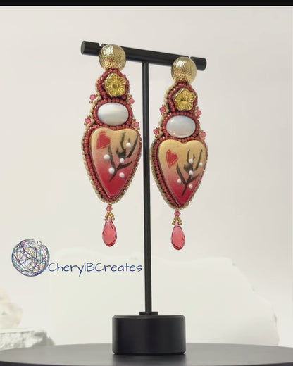 Clay Heart and Trochus Shell Earrings