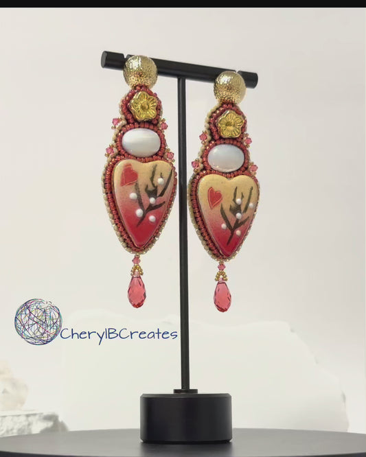 Clay Heart and Trochus Shell Earrings