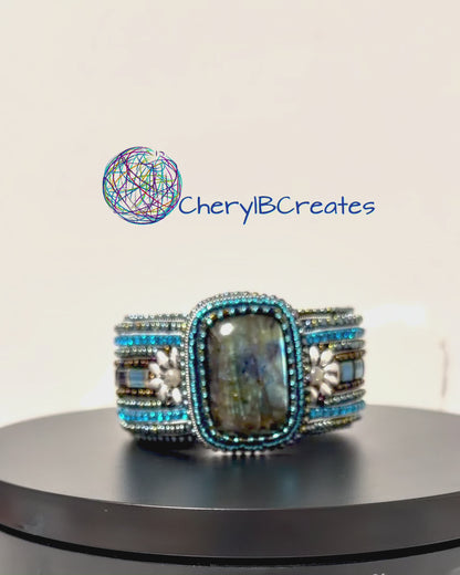 One Of A Kind Labradorite Beaded Cuff Bracelet