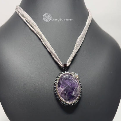 Chevron Amethyst Necklace With Ribbon
