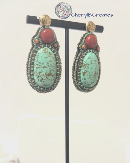 Kingman Turquoise and Red Jasper Earrings
