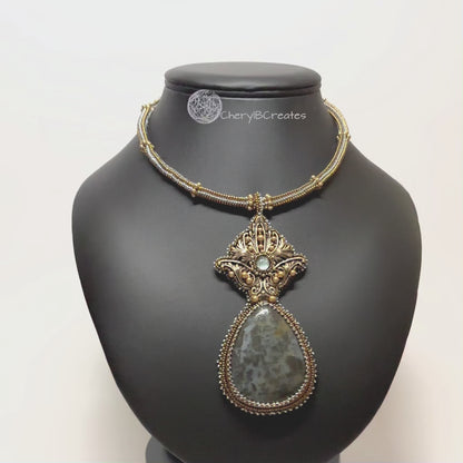 Gilded Age Necklace Set: Ocean Jasper With Gold Filigree
