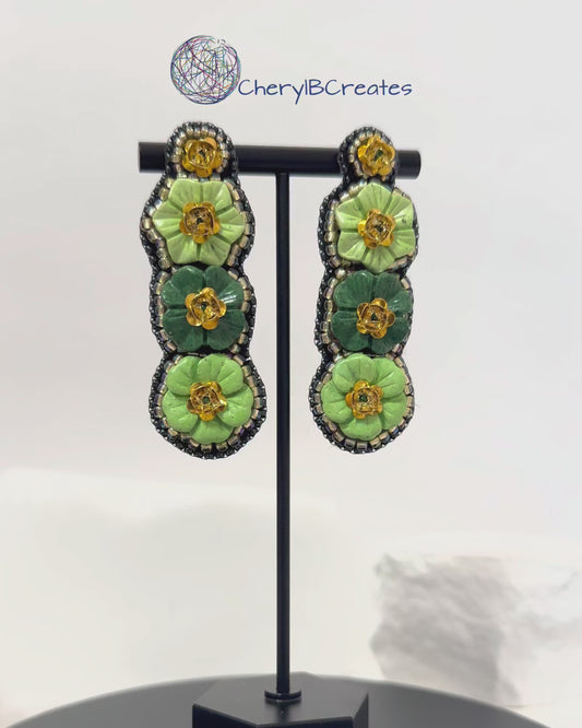 Three Carved Flower Earrings