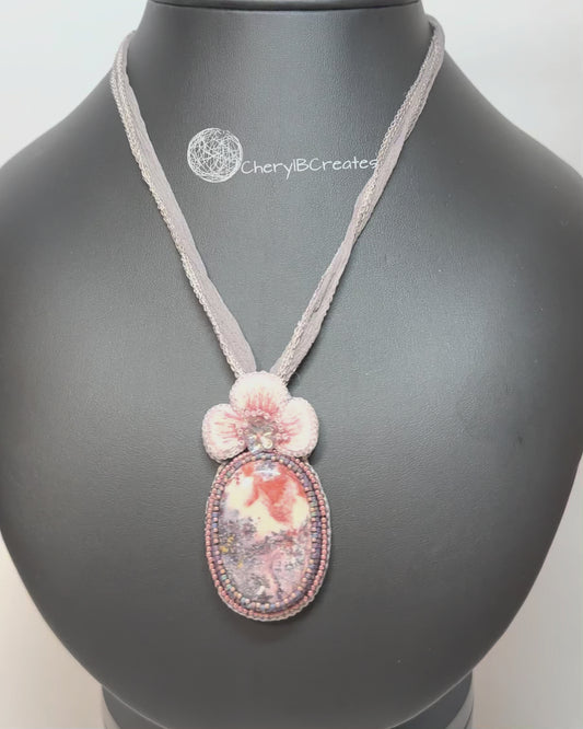 Rhodonite With Hand Embroidered Flower