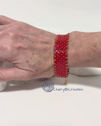 3 Wide Half Tila Herringbone Bracelet