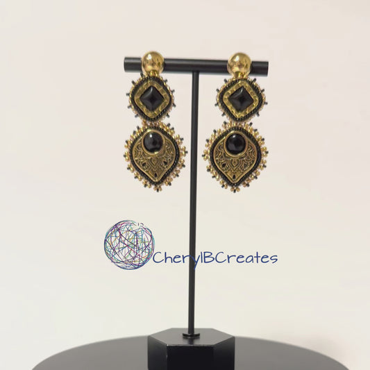 Black Onyx and Gold Earrings