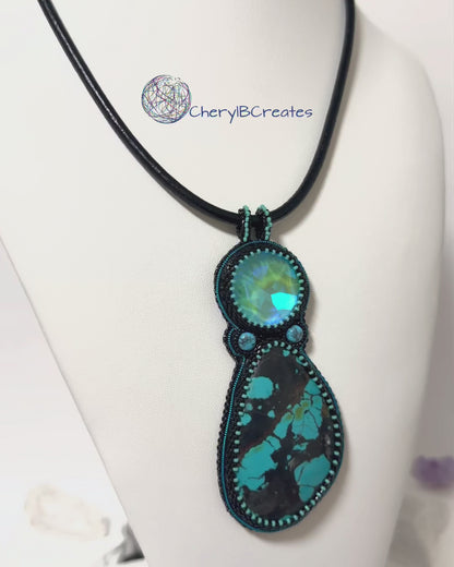 Turquoise and Crystal Artisan Pendant Necklace