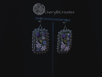 Old Fashioned Purple Flower Garden Earrings