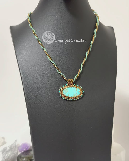 Bronze and Turquoise Dainty Artisan Pendant Necklace