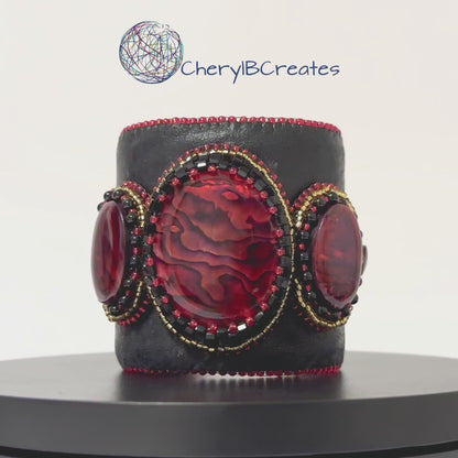 Red Abalone Shell Cuff Bracelet
