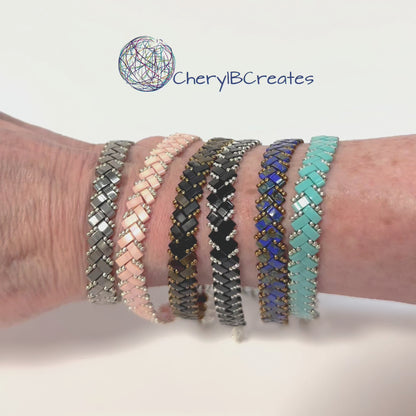 2 Wide Half Tila Herringbone Bracelet