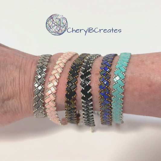 1 Wide Half Tila Herringbone Bracelet-7.5 inches plus extension
