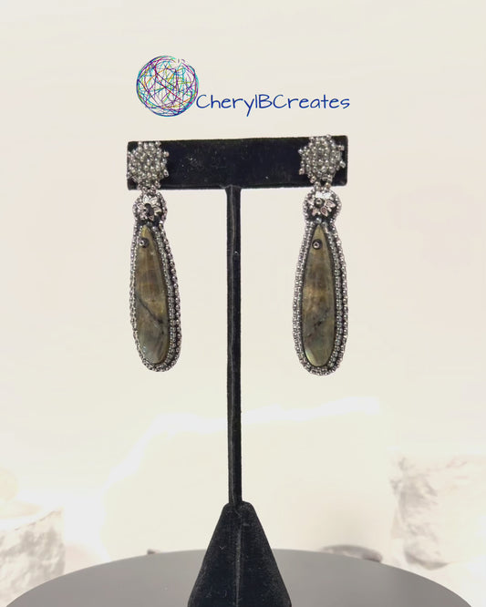 Labradorite Long Drop Earraings