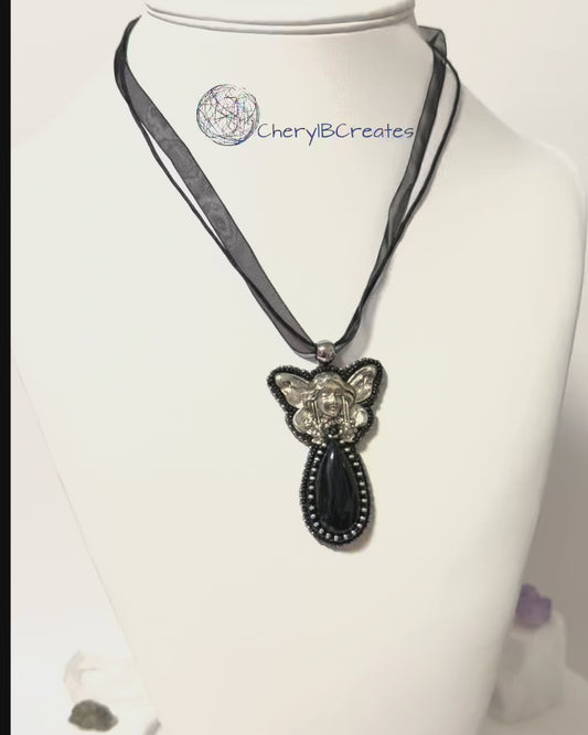 Enchanted Fairy Black Agate Pendant Necklace
