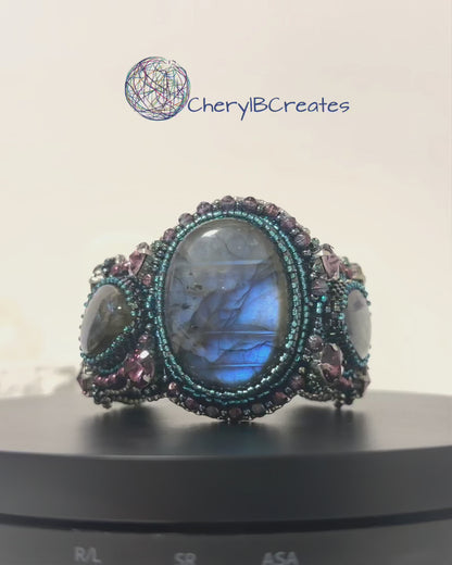 Northern lights:Artisan Labradorite Raku Pottery Bracelet