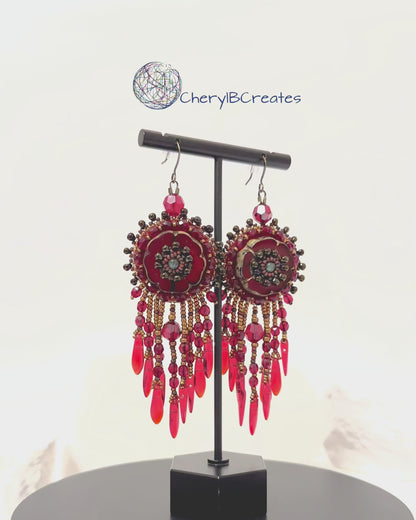 Red Hawaiian Flower Earrings