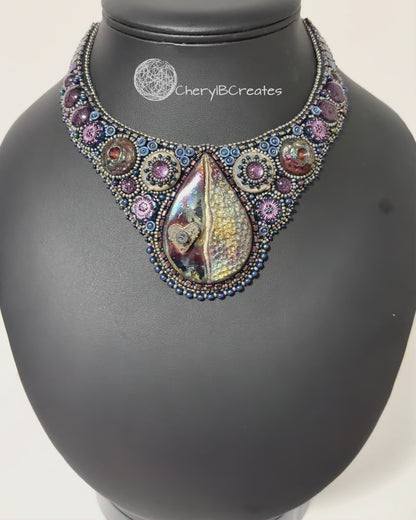 Raku Heart And Flower Bib Necklace