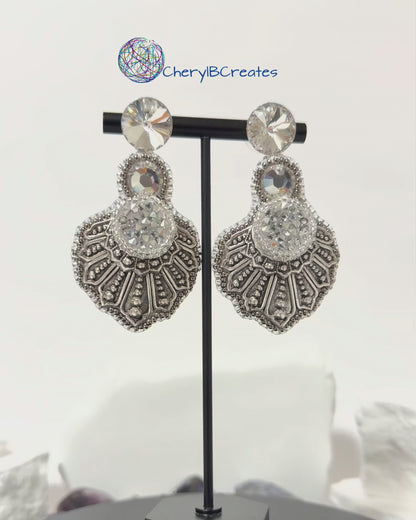 Beaded Crown Crystal Earrings