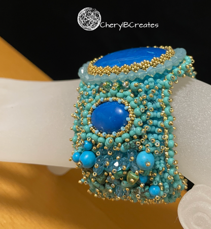 Mermaid's Attire Cuff Bracelet with Light Gold Bead Accent