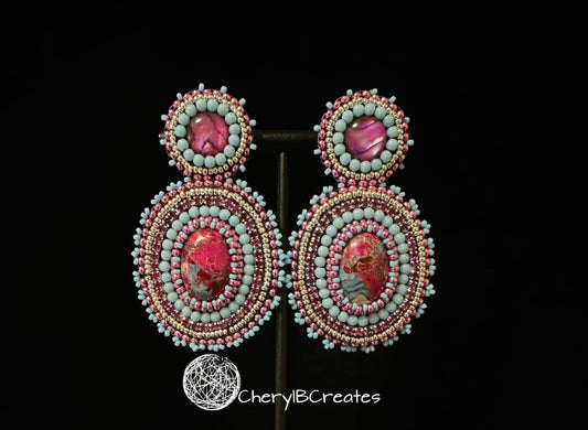 Pink and Teal Regalite Earrings